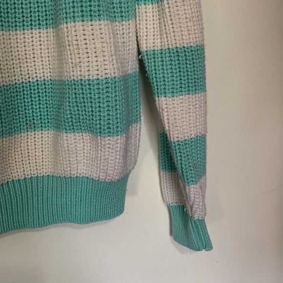 Vintage 80s Lady Footlocker Mint Green White Striped Sweater Made in Korea - Picture 3 of 10